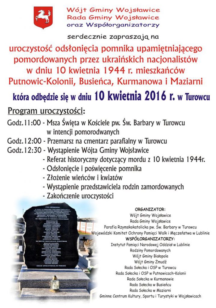 Miniaturka artykułu Zaproszenie na odsłonięcie pomnika ofiar nacjonalistów ukraińskich