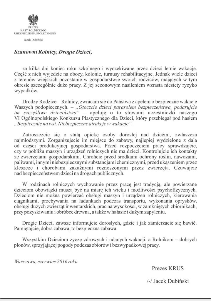 Miniaturka artykułu List Prezesa KRUS