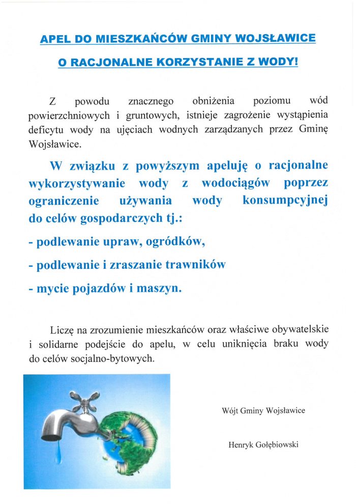 Miniaturka artykułu „Apel do mieszkańców gminy Wojsławice o racjonalne korzystanie z wody”