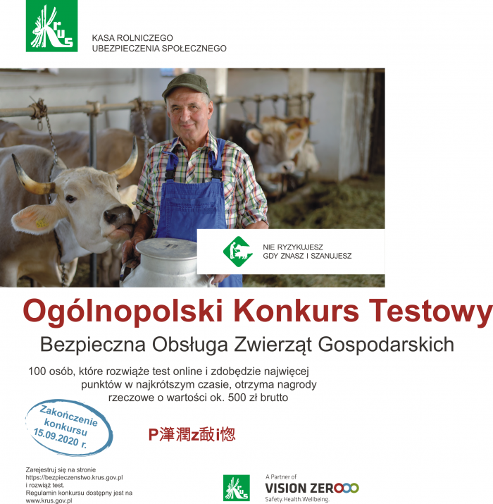 Miniaturka artykułu „Ogólnopolskiego konkursu testowego z zakresu bezpiecznej pracy w gospodarstwie rolnym – bezpieczna obsługa zwierząt gospodarskich”