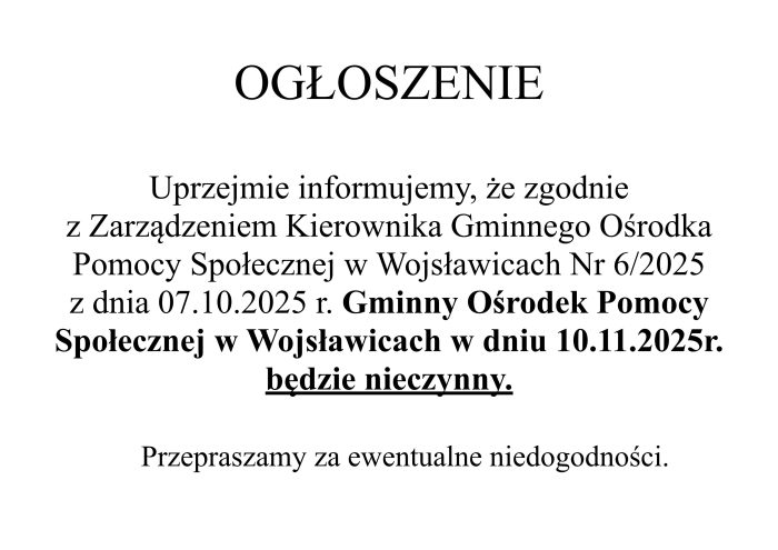 Miniaturka artykułu Ogłoszenie w sprawie dnia wolnego w GOPS