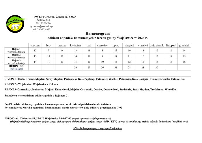 Miniaturka artykułu Harmonogram odbioru odpadów komunalnych na 2026 r.