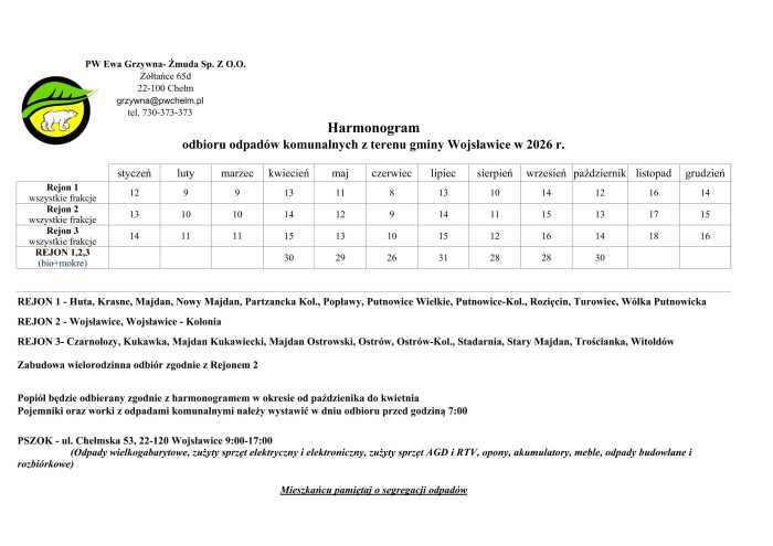 Miniaturka artykułu Harmonogram odbioru odpadów komunalnych na 2026 r.