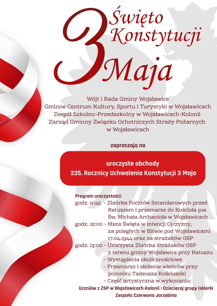 Miniaturka artykułu Zaproszenie na obchody rocznicy uchwalenia Konstytucji 3 Maja