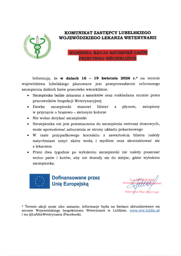 Miniaturka artykułu Komunikat dot. szczepienia lisów