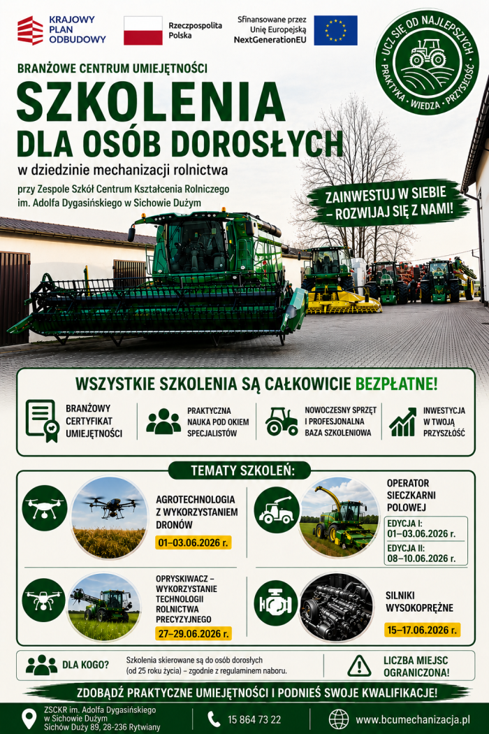 Miniaturka artykułu Bezpłatne szkolenia w dziedzinie mechanizacji rolnictwa