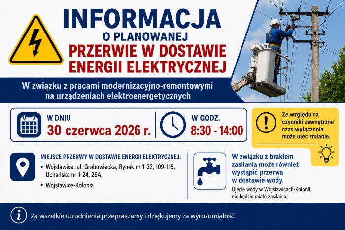 Miniaturka artykułu Planowana przerwa w dostawie energii elektrycznej – 30 czerwca 2026 r.