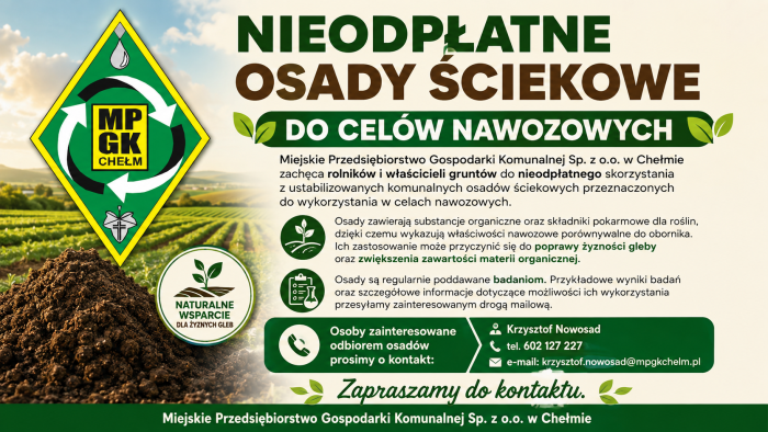 Miniaturka artykułu nieodpłatne osady ściekowe do celów nawozowych